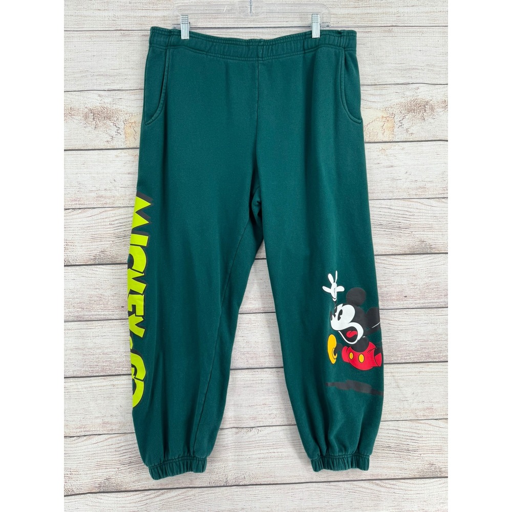Mickey & Co Sweatpants Mens L Green‎ Graphic Mickey Mouse Joggers Retro Disney
